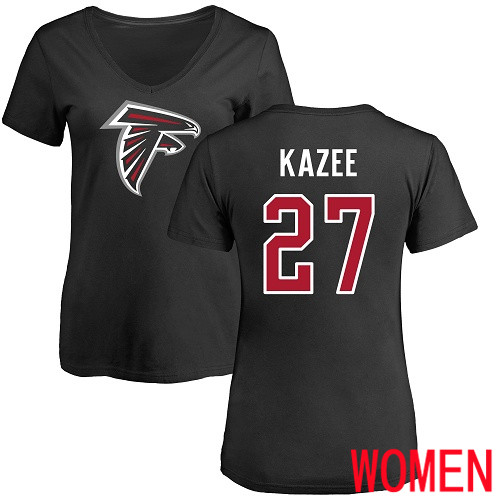 Atlanta Falcons Black Women Damontae Kazee Name And Number Logo NFL Football #27 T Shirt